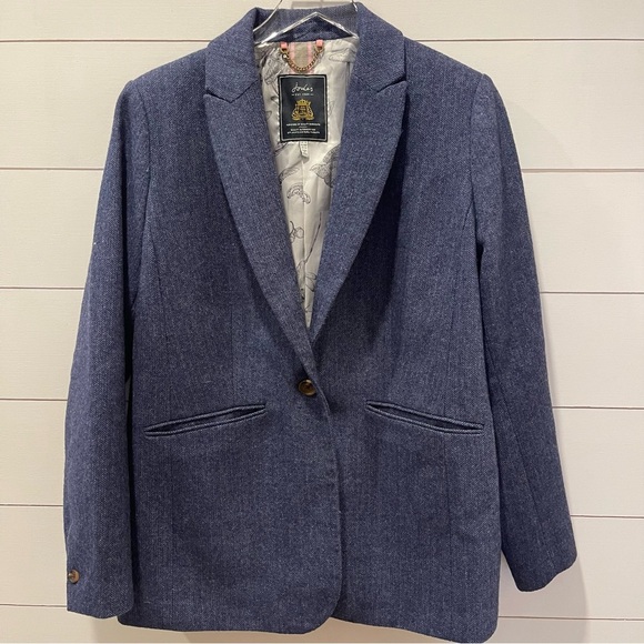 Joules Jackets & Blazers - Joules Bramble Navy Tweed Wool Blend Women's Equestrian Style Blazer Size 12